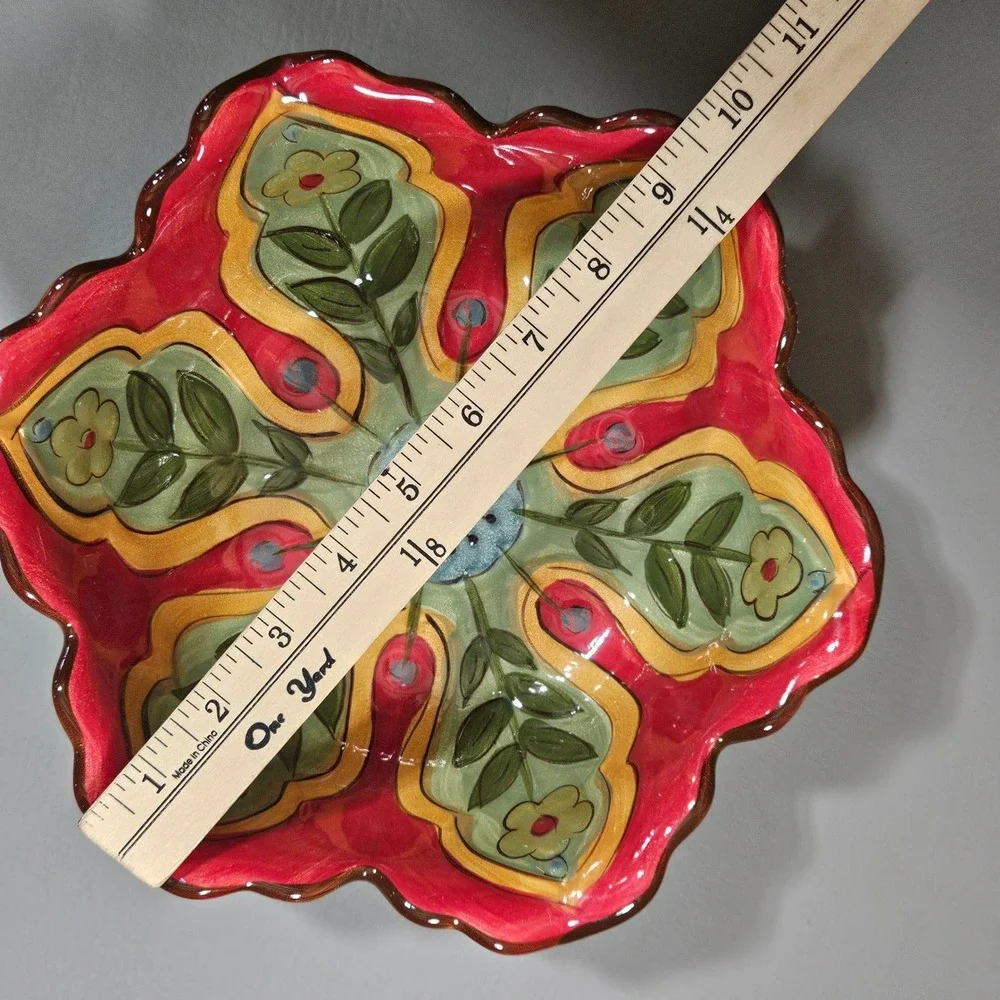Pier 1 Imports Carynthum Hand Painted Earthenware Floral Serving Bowl
